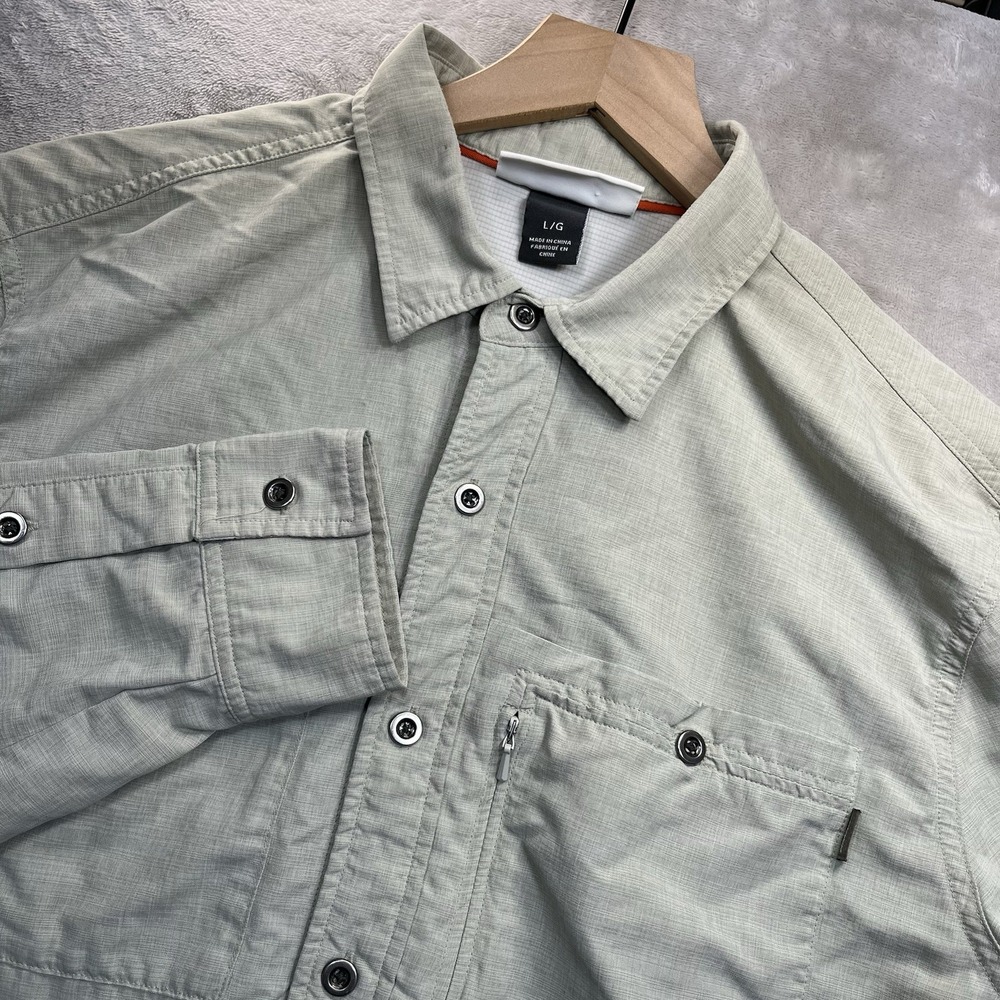Outdoor Research Insect Shield Light Green Hiking Shirt Mens L Long Sleeve